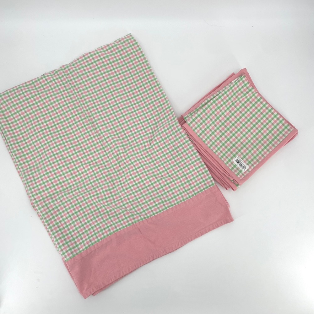 Pomegranate Inc. Tablecloth Napkin Set‎ Pink Green Cotton Gingham Cottagecore